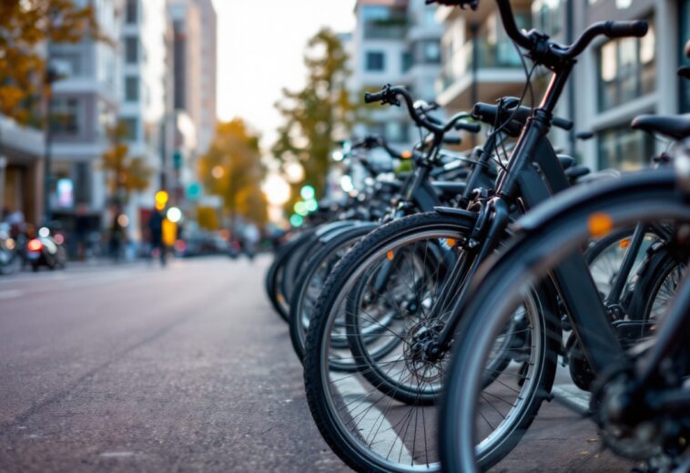 Bicicleta eléctrica Skarper en un paisaje urbano moderno