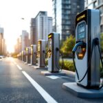 Cargador eléctrico Tesla en una estación de carga moderna