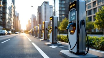 Cargador eléctrico Tesla en una estación de carga moderna