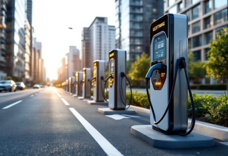 Cargador eléctrico Tesla en una estación de carga moderna