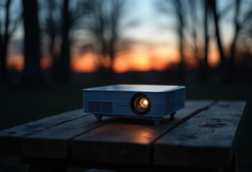 Proyector portátil en un ambiente al aire libre