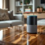 Dispositivos Echo de Amazon en un hogar inteligente moderno