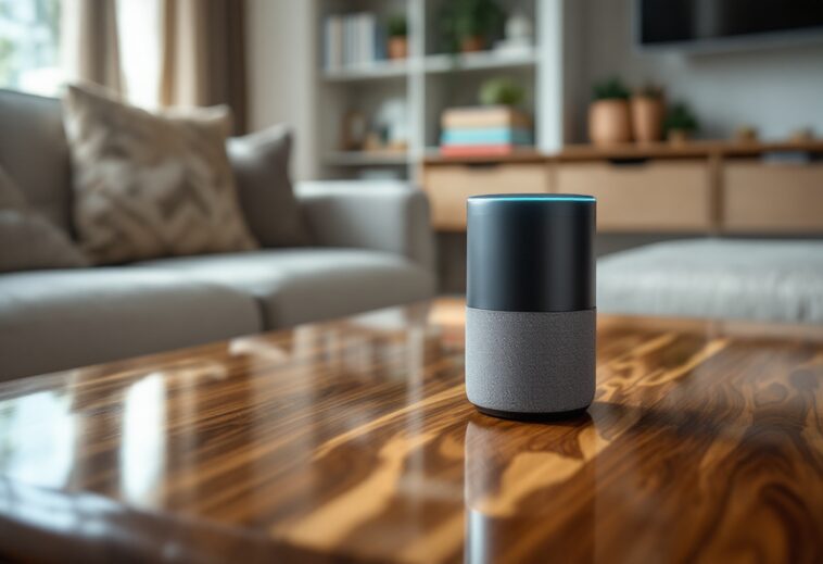 Dispositivos Echo de Amazon en un hogar inteligente moderno