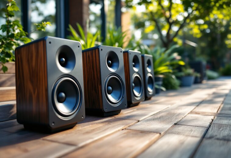 Altavoces para exteriores con diseño moderno y potente sonido