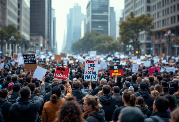 Manifestantes en Nueva York protestando contra Trump y Musk