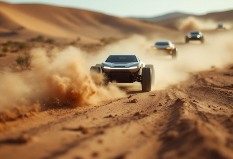 Vehículos eléctricos compitiendo en la carrera Mint 400